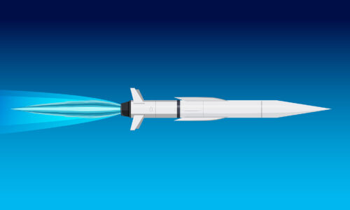 Space rocket flying in the blue sky rendering of hypersonic missile in air